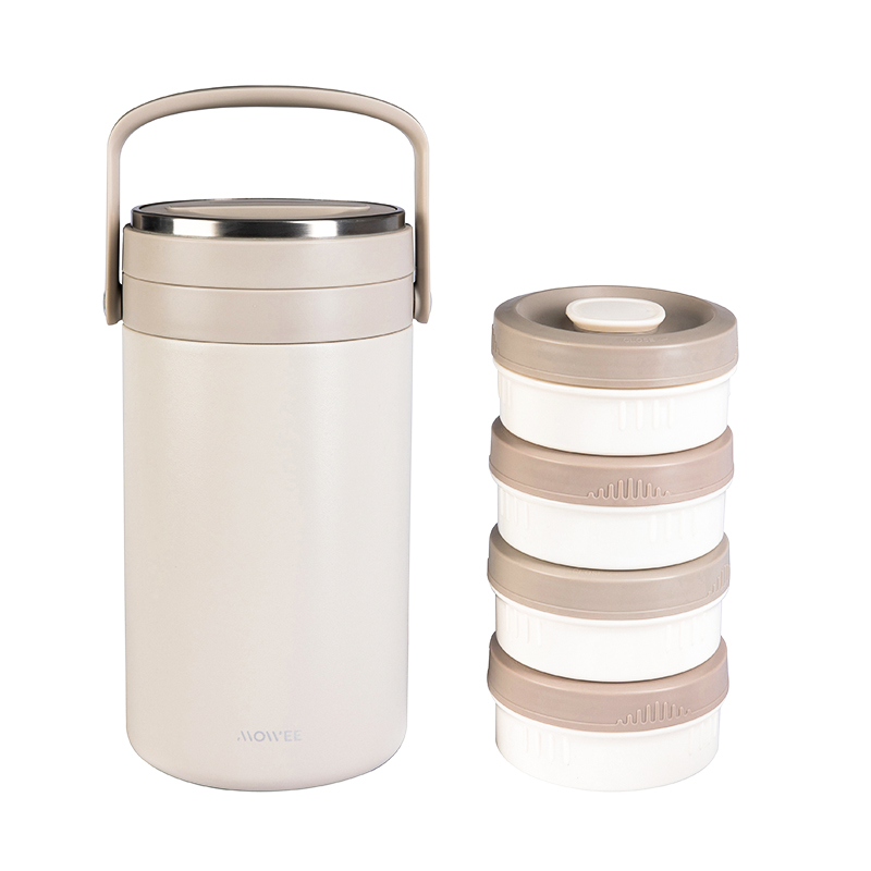 detail of Tarro de comida apilable de 4 niveles todo en uno aislado al vacío de 2,4 l/2,6 l con asa grande para la familia
